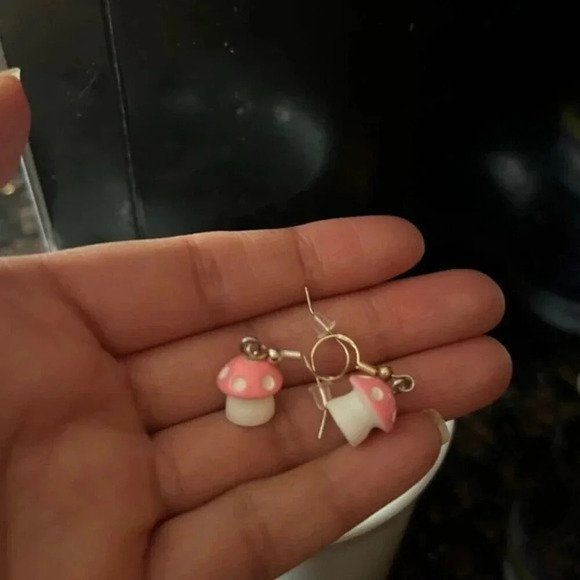 Mushroom Earrings for Pierced Ears in Pink - Picture 2 of 2